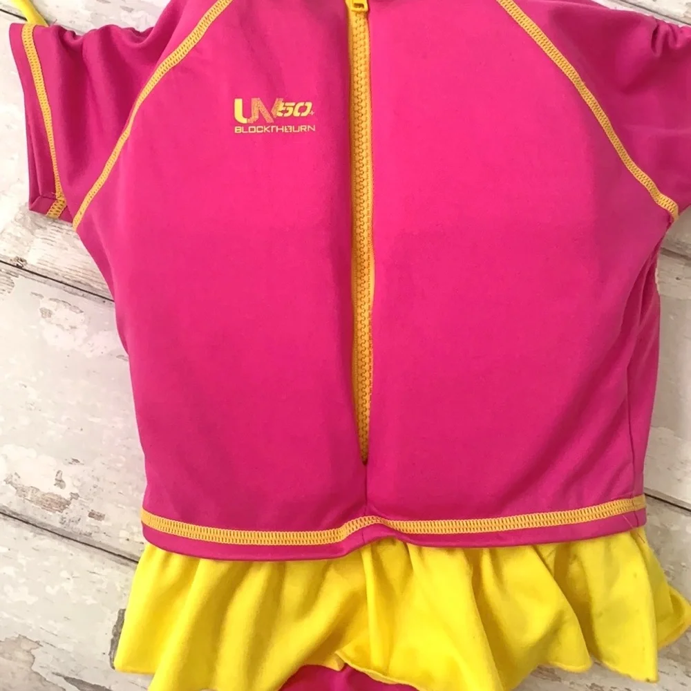 Speedo Kids UV Floatation Suit Girls S/M Pink Yellow Life Jacket Swimsuit Swim